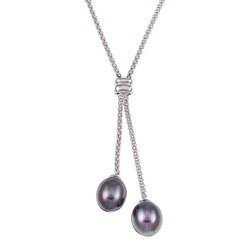 Kabella Sterling Silver Black Freshwater Pearl Necklace (9-9.5 mm)