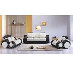 Black/ White Modern 3-piece Leather Sofa Set