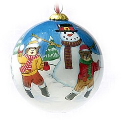 Bears and Snowman Glass Christmas Ornament (Case of 60)