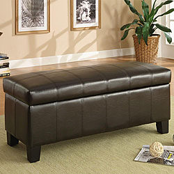 Florenville Brown Faux Leather Storage Ottoman
