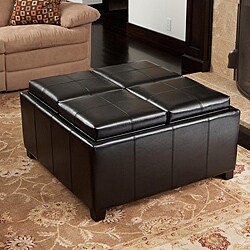 Mason Bonded Leather Espresso Tray Top Storage Ottoman