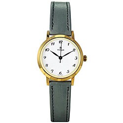 Titan Women's White Dial Grey Leather Strap Watch