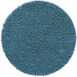 Hand-woven Blue Chenille Shag Rug (3' Round)