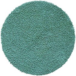 Hand-woven Aqua Chenille Shag Rug (3' Round)