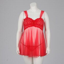Illusion Women's Red Sheer Stretch Lace Babydoll