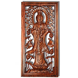 Suar Wood Quan Yin Wall Plaque (Indonesia)