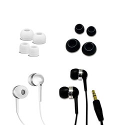 Fuji Labs Black and White Acoustic Sealing Silicon Earbud Headphones Bundle