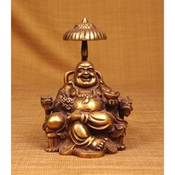 Handcrafted Brass Laughing Buddha on Chair Sculpture (India)