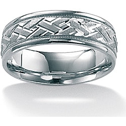 Neno Buscotti 10k White Gold Men's Weave Design Milligrain Band (6 mm)