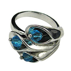 Cara Silvertone Crystal Bead Lily Ring