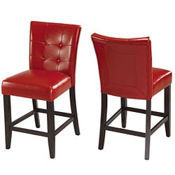 Button-tufted Red Counter Stool (Set of 2)