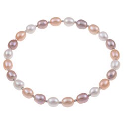 Sterling Silver Multi-colored Freshwater Pearl Bangle Bracelet (6-7 mm)