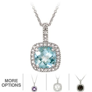 Glitzy Rocks Sterling Silver 2.35 CTW Gemstone and Diamond Accent Square Necklace