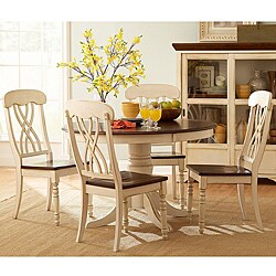 Mackenzie Casual Country Antique White Round 5-piece Dining Table Set