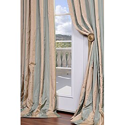 Signature Stripe Beige/Sea Foam Green Faux Silk Taffeta 84-inch Curtain Panel