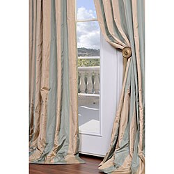 Signature Stripe Beige/ Sea Foam Green Faux Silk Taffeta 108-inch Curtain Panel