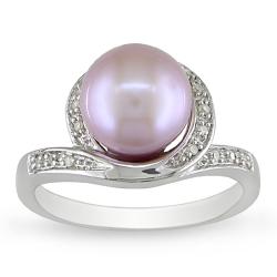 Sterling Silver Lilac Freshwater Pearl and Diamond Ring (9-9.5 mm)