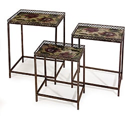 Set of 3 Iron Argento Floral Nesting Tables