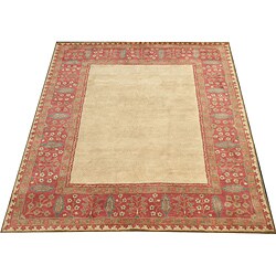 Indo Hand-tufted Tibetan Beige Wool Rug (7'9 x 9'9)
