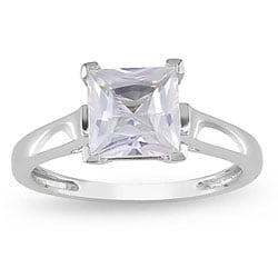 Miadora 10k White Gold Created White Sapphire Solitaire Ring