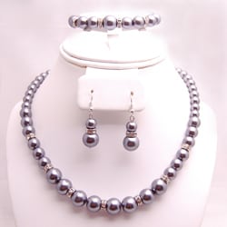 Silver Glass Pearl and Rhinestone Jewelry Set