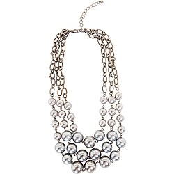 Grey Faux Pearl Bib Necklace