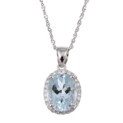 14k White Gold Aquamarine and Diamond Accent Necklace
