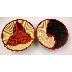 Set of 2 Tribal Black and Red Floral Baskets (Uganda)