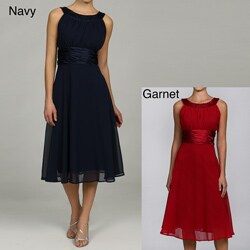 Connected Apparel Women's Shirred Chiffon Dress