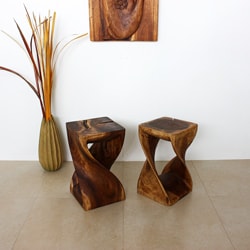 12 inches Square x 20-inch Wooden Hand-carved Walnut Oil Twist Stool (Thailand)