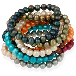 Glitzy Rocks Colored Freshwater Pearl Stretch Bracelet (8-9 mm)