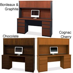 Bestar Prestige Credenza with Pedestals and Hutch