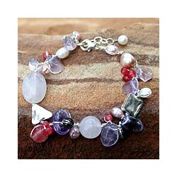 Pearl and Amethyst 'Lilac Rose' Beaded Bracelet (Thailand)
