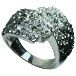Sterling Silver White and Black Crystal Ring