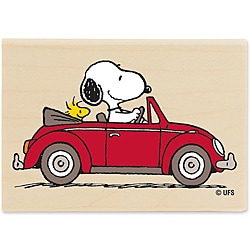 Peanuts Driving Woodstock Wood Mounted Rubber Stamp
