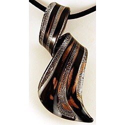 Murano-style Glass Black and Silver Striped Twisted Curl Pendant