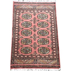 Pakistani Hand-knotted Peach/ Black Bokhara Wool Rug (2' x 3')