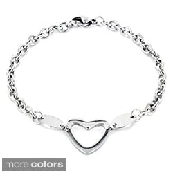Stainless Steel Polished Heart Cut-out Charm Bracelet
