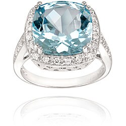 Glitzy Rocks Sterling Silver 10 3/8 CTW Square-cut Blue Topaz and Cubic Zirconia Ring