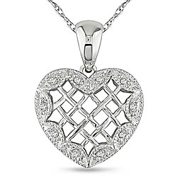 10k White Gold Diamond Accent Heart Necklace
