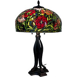 Tiffany-style Red Rose Table Lamp