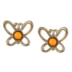 Lee Sands Goldtone Metal Amber Butterfly Stud Earrings