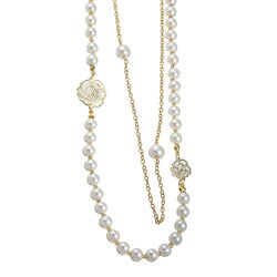 Goldtone Faux Pearl and Mother of Pearl Rose Design Necklace