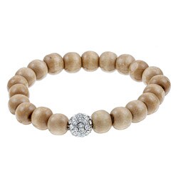 Dark Poplar Wood Crystal Fireball Center Beaded Bangle Bracelet