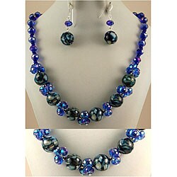 Cobalt Blue Mosaic Marble and Crystal Cluster Jewelry Set