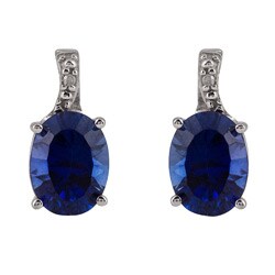 10k White Gold Created Sapphire and Diamond Stud Earrings