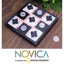 Marble 'Rose on Black' Tic-Tac-Toe Set (Mexico)
