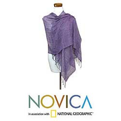 Hand-woven Cotton 'Purple Paths' Shawl (Guatemala)