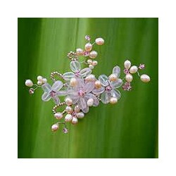 Pearl and Rose Quartz 'Honey Peach' Brooch (4-6 mm) (Thailand)