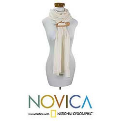 Cotton 'Ivory Paths' Cedar Pin Scarf (Guatemala)